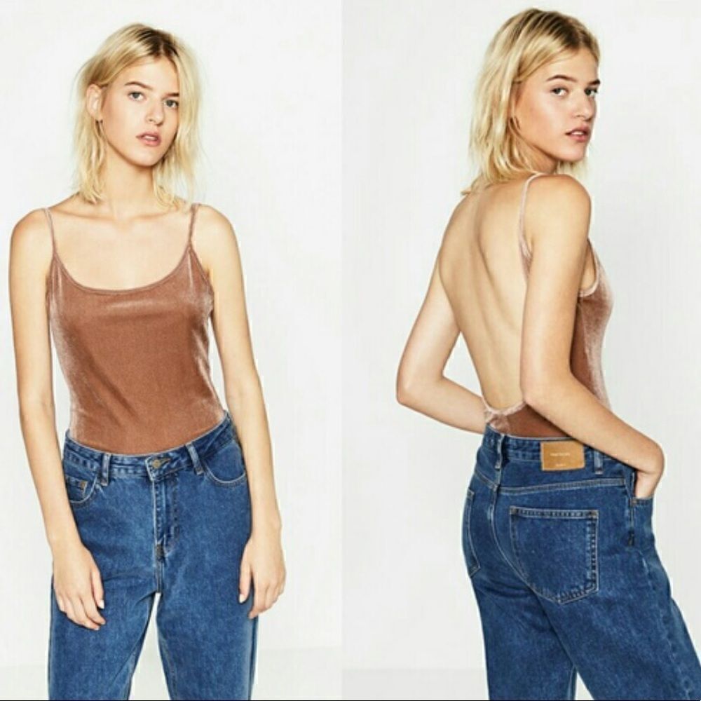 Zara Dusty Rose Velvet Bodysuit size small